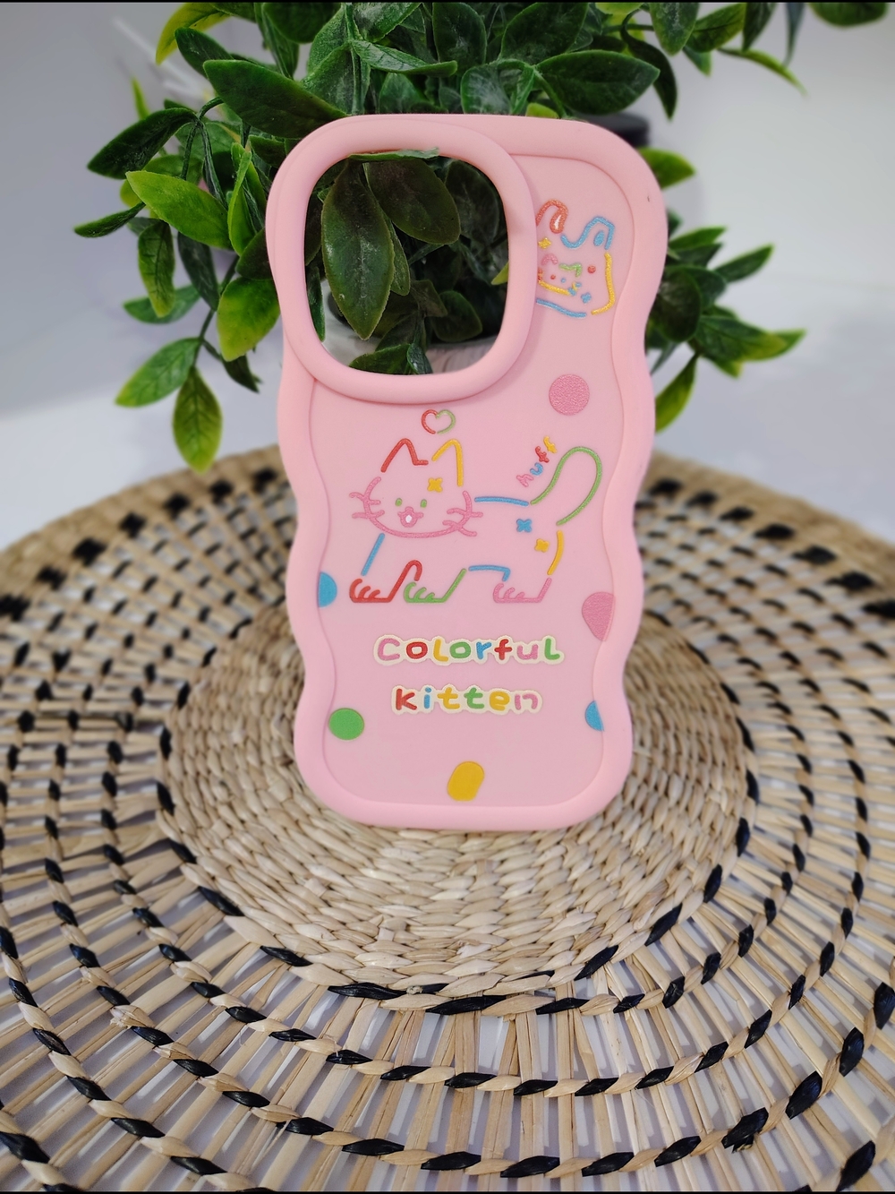 Pink Colorful Kitten Silicone iPhone 15 Pro Case